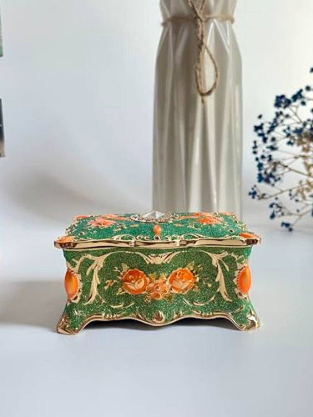 Jewelry Chest Rose Pastoral Style Metal Box Trinket‎ Vintage Trinket Gemstone